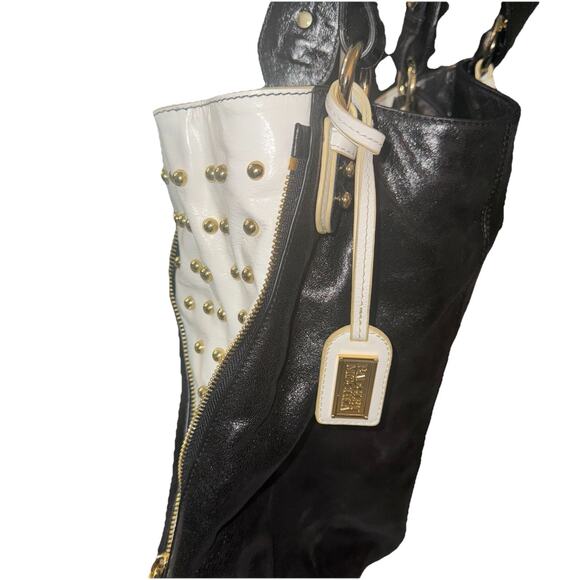 Badgley Mischka Black Leather Hobo Shoulder Bag – Studded Accent - Picture 2 of 12